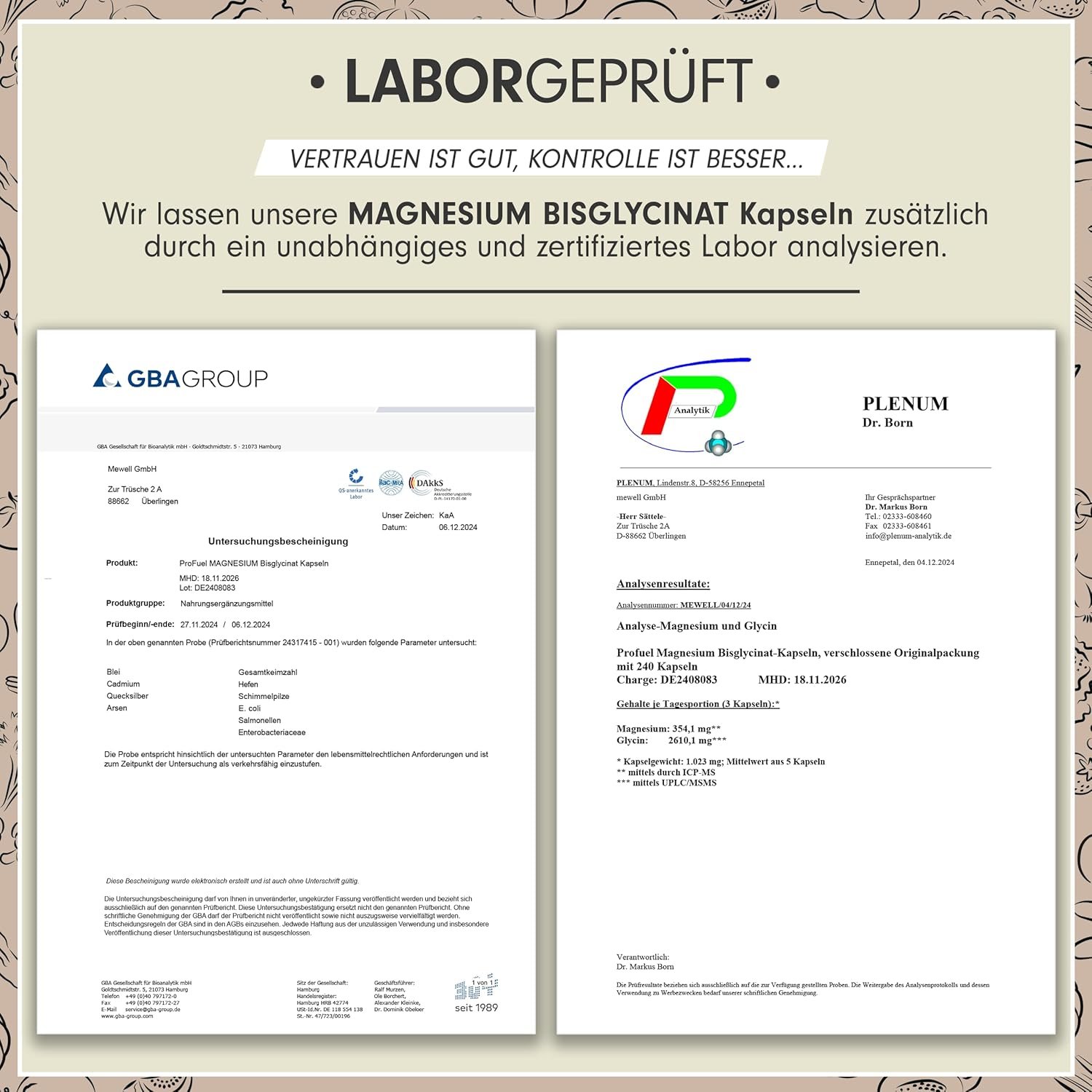 ProFuel Magnesium Bisglycinat Kapseln 240x - optimal hochdosiert & bioverfügbar - 360 mg Magnesium pro Tag - laborgeprüft mit Zertifikat - 100% vegan - Vorrat für 80 Tage - Image 4