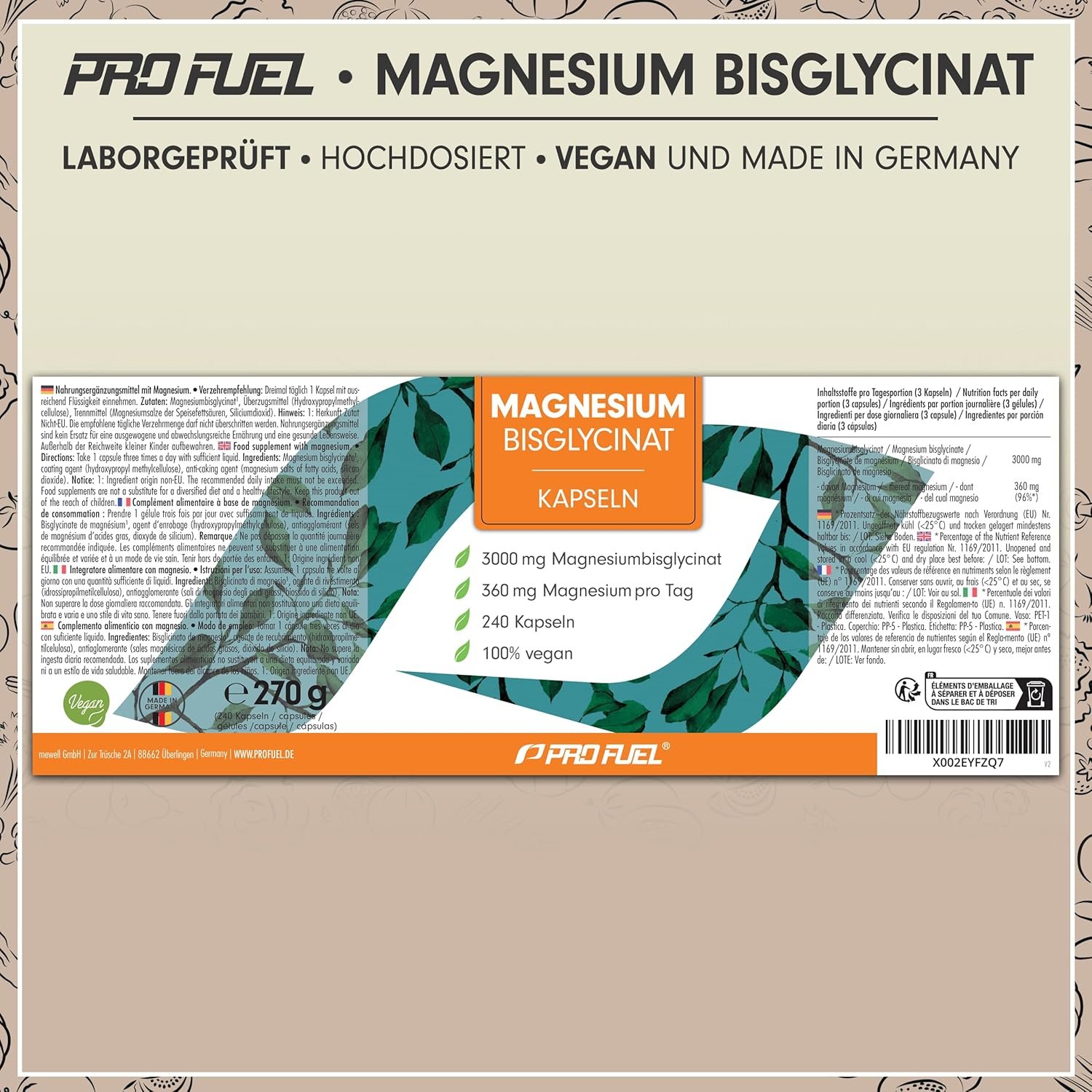 ProFuel Magnesium Bisglycinat Kapseln 240x - optimal hochdosiert & bioverfügbar - 360 mg Magnesium pro Tag - laborgeprüft mit Zertifikat - 100% vegan - Vorrat für 80 Tage - Image 5