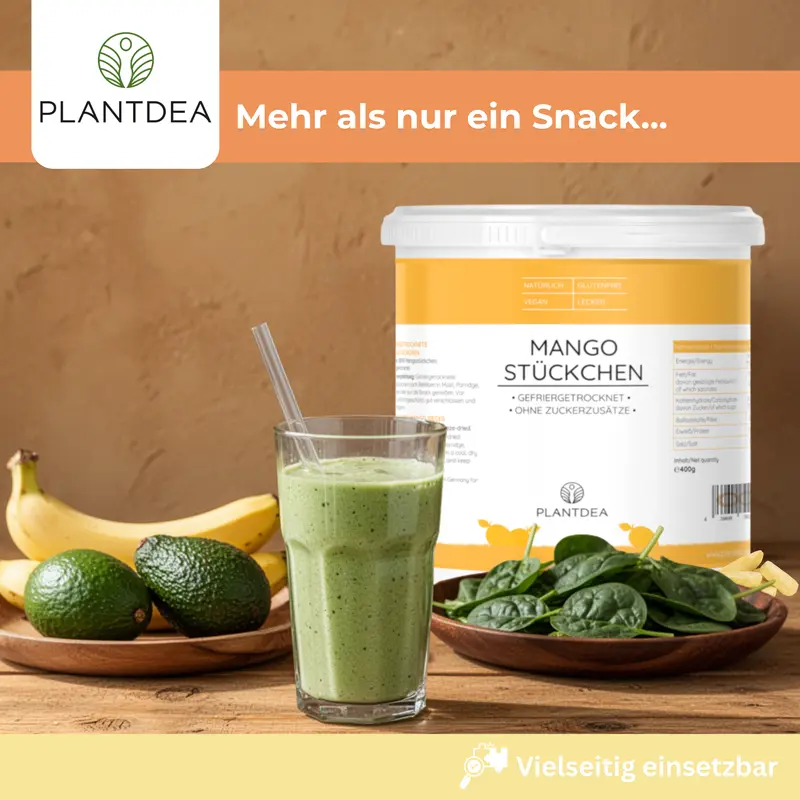 Gefriergetrocknete Mangostückchen I 100% Frucht I Ohne Zuckerzusatz I Vegan & Glutenfrei I Knuspriger Snack & Topping I Freeze-dried mango slices I Gefriergetrocknete Mango | PlantDEA - Image 3